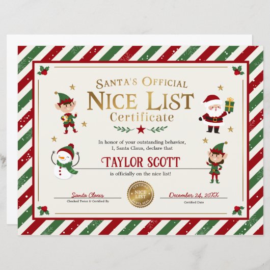 Santa's officiële Nice List Certificaat (Voorkant / Achterkant)