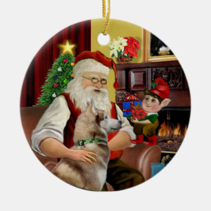 Santa's Red Siberian Husky Keramisch Ornament