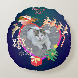 Santa's Reindeer Photo Heart Lijst Round Pillow Rond Kussen