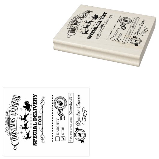 Santa's Rendier Express Kerstmis Groot Rubberstempel (Gestempeld)