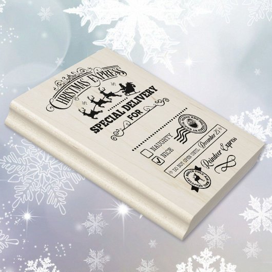 Santa's Rendier Express Kerstmis Groot Rubberstempel
