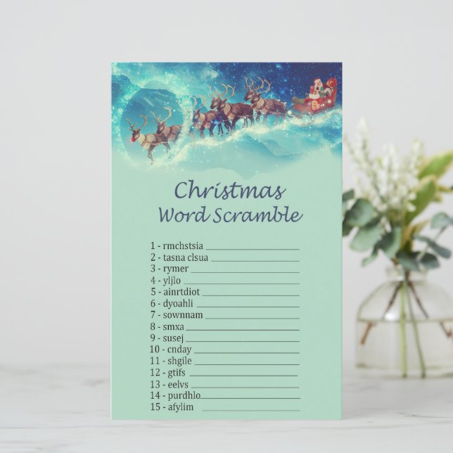 Santa's rendier Kerstmis woord scramble spel (Staand voorkant)