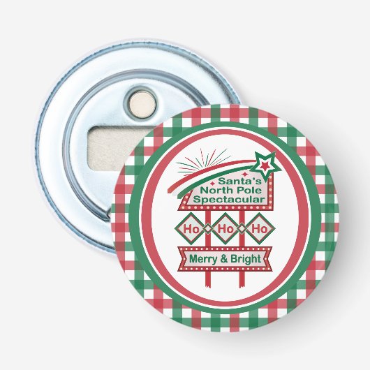 Santa's Retro Marquee - Ho Vrolijk & Helder Button Flesopener (Voorkant)