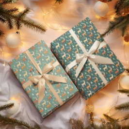 Santa's Retro Reindeer Inpakpapier Vel