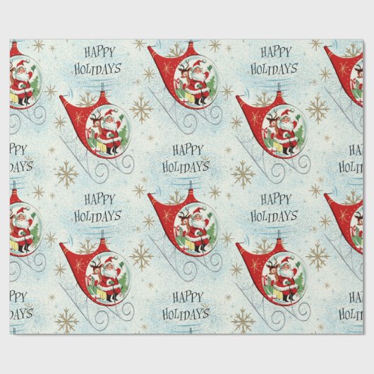 Santa's Retro Rotor Sleigh Cadeaupapier (Vlak)