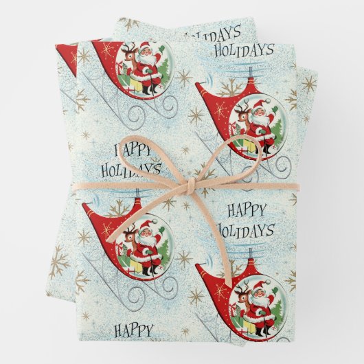 Santa's Retro Rotor Sleigh Inpakpapier Vel (In situ)