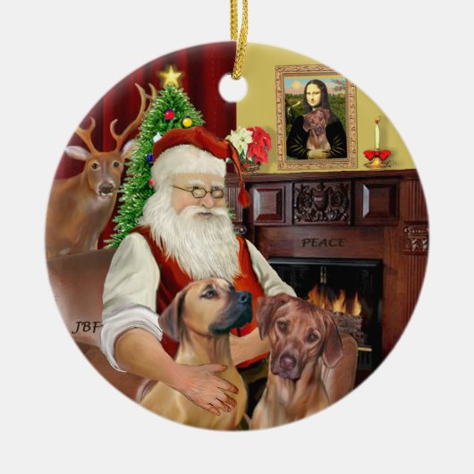 Santas Rhodesian Ridgebacks (TWO) Keramisch Ornament (Voorkant)