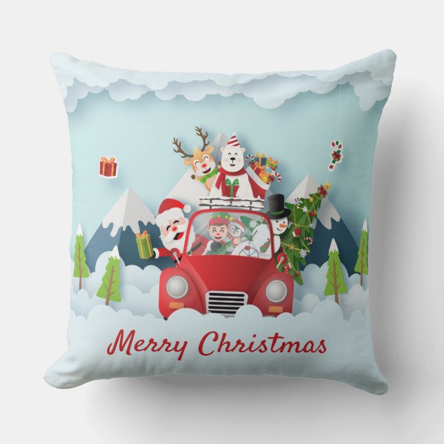 Santa's Road Trip met kerstcadeau Kussen (Voorkant)