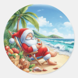Santa's Seaside Serenity Ronde Sticker