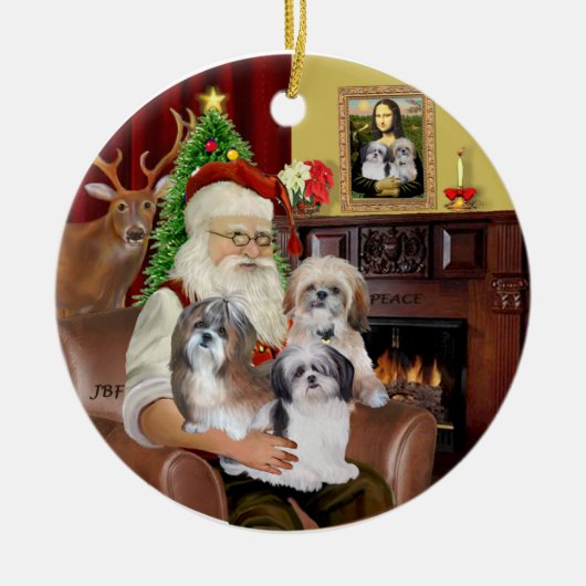 Santa's Shih Tzus (Drie) Keramisch Ornament (Voorkant)