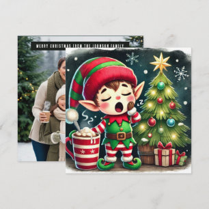 Santa's Sleepy Helper Slapen op geschenken Feestdagenkaart
