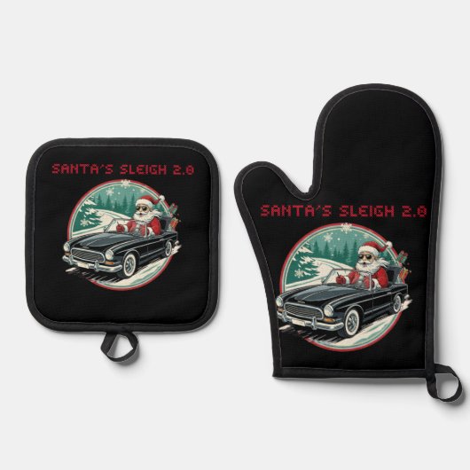 Santa's Sleigh 2.0 Pot Holders Ovenwant & Pannenlap Set (Voorkant)