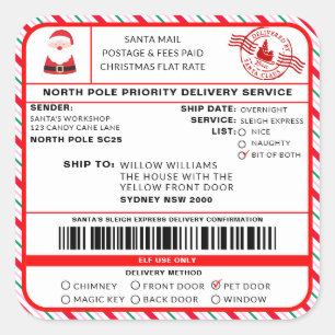 Santas Sleigh Christmas Shipping Label Sticker