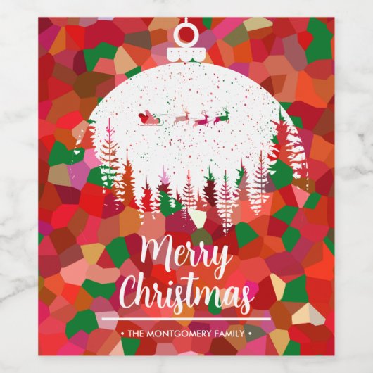 Santa's Sleigh Kerst Ornament Wijn Etiket (Enkel label)