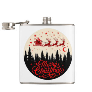 Santa's Sleigh Merry Christmas Forest Scene Art Heupfles
