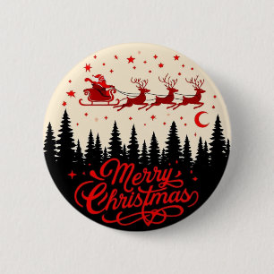 Santa's Sleigh Merry Christmas Forest Scene Art" Ronde Button 5,7 Cm