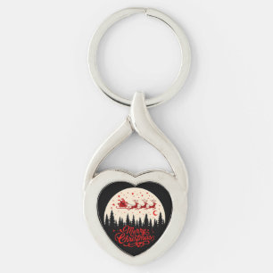 Santa's Sleigh Merry Christmas Forest Scene Art" Sleutelhanger