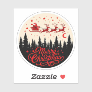 Santa's Sleigh Merry Christmas Forest Scene Art" Sticker