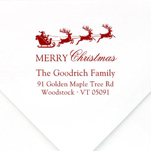 Santa's Sleigh Merry Christmas Retouradres Rubberstempel