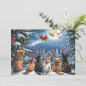 Santa's Sleigh Over Moonlit Winter Forest Feestdagenkaart (Staand voorkant)