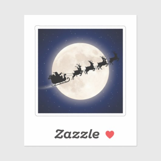 Santa's Sleigh & Reindeer Silhouette Over Moon Sticker (Vel)