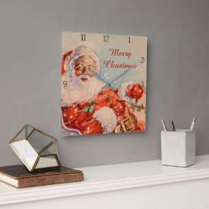 Santas Sleigh Ride Vintage Kerstklok Vierkante Klok
