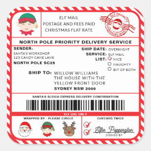 Santas Sleigh Sticker Étiquette de livraison de No