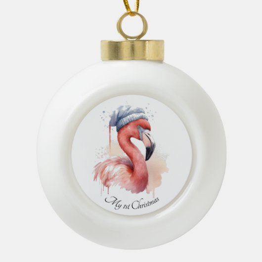 Santa's Snowbird Flamingo, op maat Keramische Bal Ornament (Voorkant)