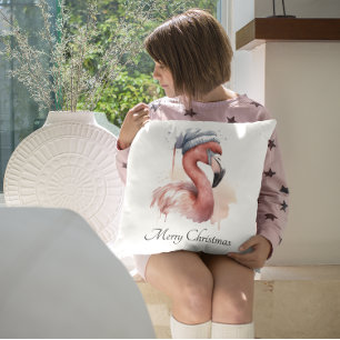 Santa's Snowbird Flamingo, op maat Kussen