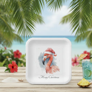 Santa's Snowbird Flamingo, op maat Papieren Bordje