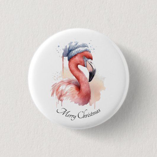 Santa's Snowbird Flamingo, op maat Ronde Button 3,2 Cm (Voorkant)