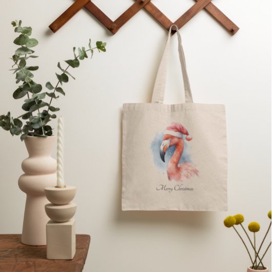 Santa's Snowbird Flamingo, op maat Tote Bag