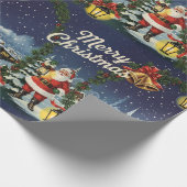 Santa's Snowy Express Retro-inpakpapier Cadeaupapier (Hoek)