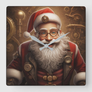Santa's Steampunk Kerstmis Vierkante Klok