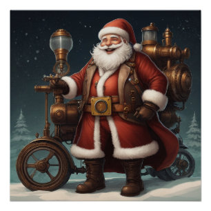 Santa's Steampunk Sleigh Perfect Poster