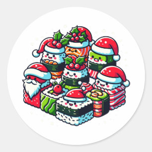 Santa's Sushi Delight - Feestelijke Kerstkunst Ronde Sticker