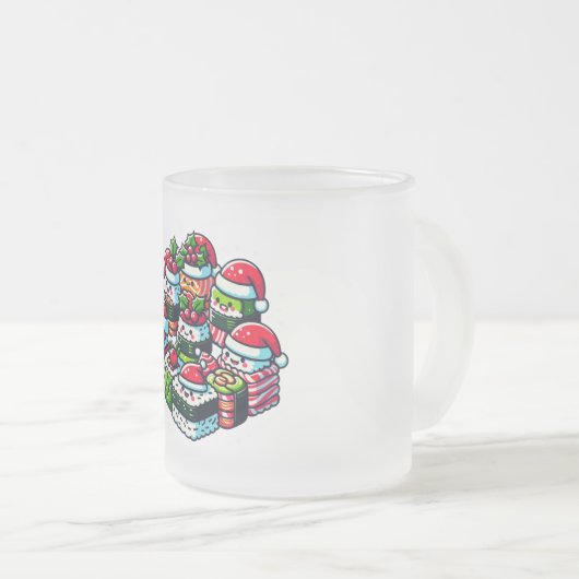 Santa's Sushi Delight Grappige feestelijke kerstku Matglas Koffiemok (Voorkant rechts)