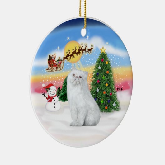Santas Take Off - Witte Perzische kat Keramisch Ornament (Rechts)