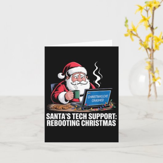 Santa's Tech Suprt_ Rebooting Christmas Funny Kaart (Gele Bloem)
