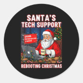 Santa's Tech Suprt_ Rebooting Christmas Funny Ronde Sticker (Voorkant)