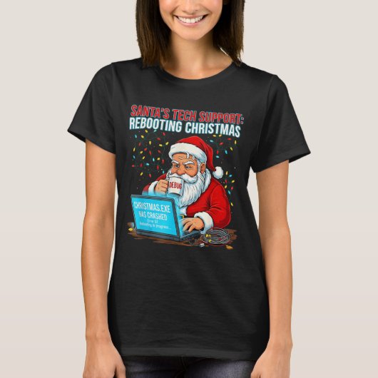 Santa's Tech Suprt_ Rebooting Christmas Funny T-shirt (Voorkant)