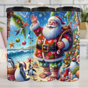 Santa's Tropical Beach Kerstpret Thermosbeker