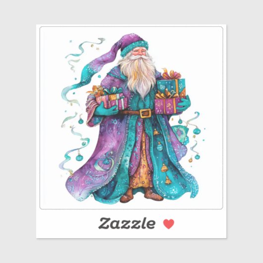 Santa's Violet Gift-Laden Holiday Sticker (Vel)