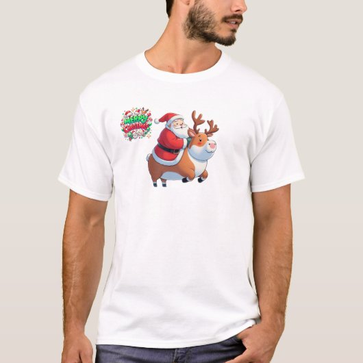 "Santa's vreugdevolle rit met rendieren" T-shirt (Voorkant)