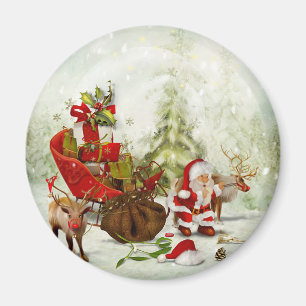Santa's Woodland Stop - Reindeer & Sleigh Magnet Magneet