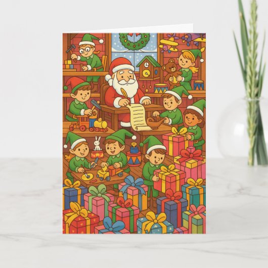 Santa's Workshop Busy Elves Custom Christmas Kaart (Voorkant)