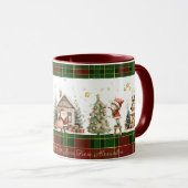 Santa's Workshop Elfen Rood Groen Kerst Tartan Mok (Voorkant rechts)