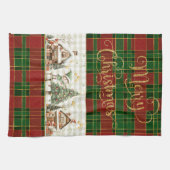 Santa's Workshop Elfen Rood Groen Kerst Tartan Theedoek (Horizontaal)