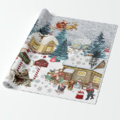 Santa's Workshop Festive North Pole Christmas Cadeaupapier (Uitgerold)