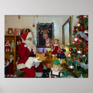 Santa's Workshop met  poppen en speelgoed Poster